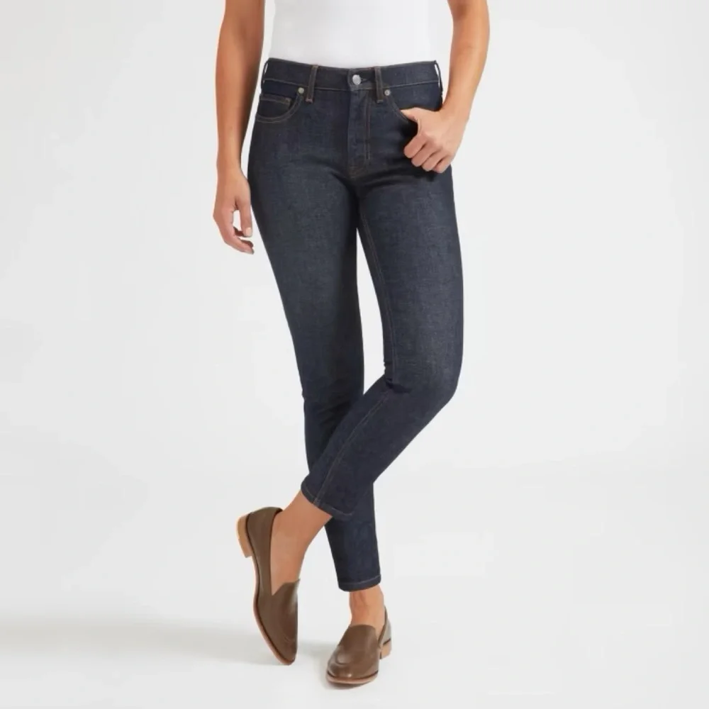 NEW Everlane Dark Indigo Mid Rise Skinny Ankle Jeans Size 24 - Picture 1 of 10